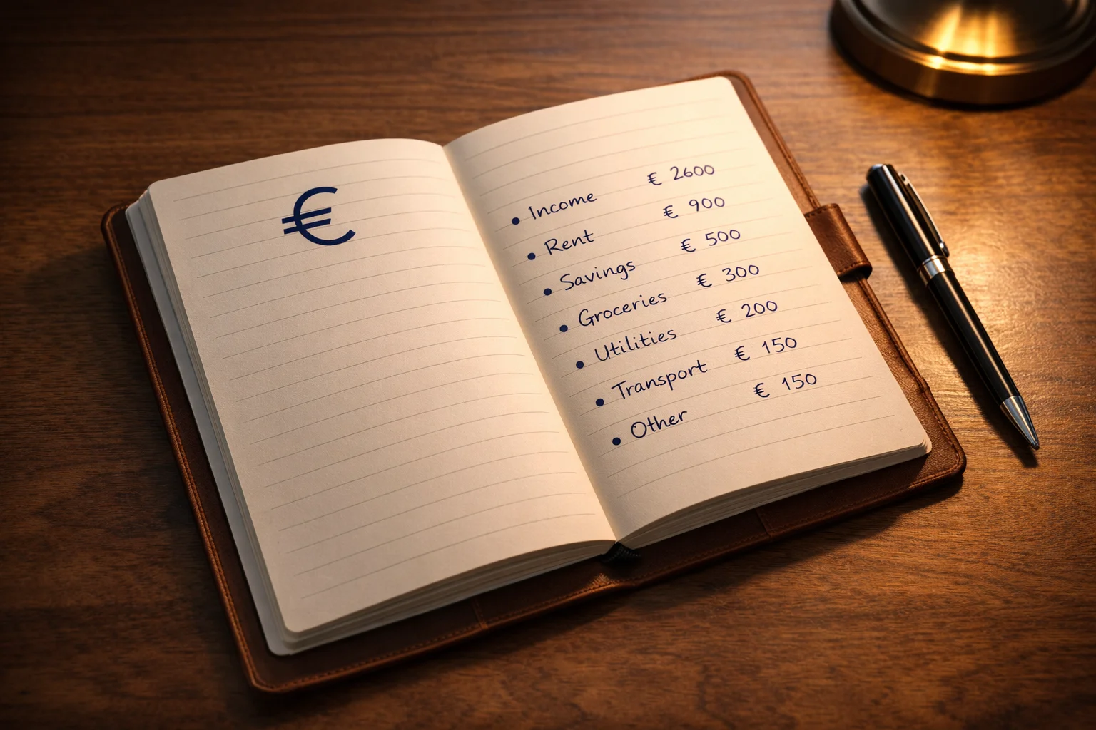 Notitieboek met financiële planning en €-symbool voor bankrollbeheer