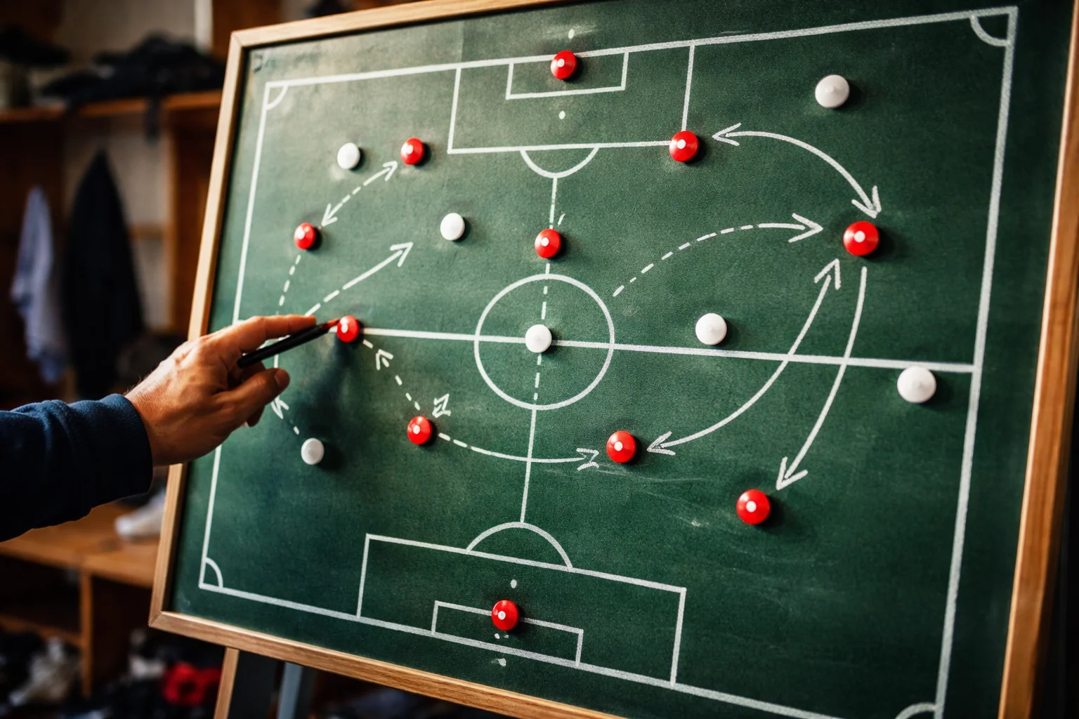 Tactiekbord met voetbalanalyse en spelersposities