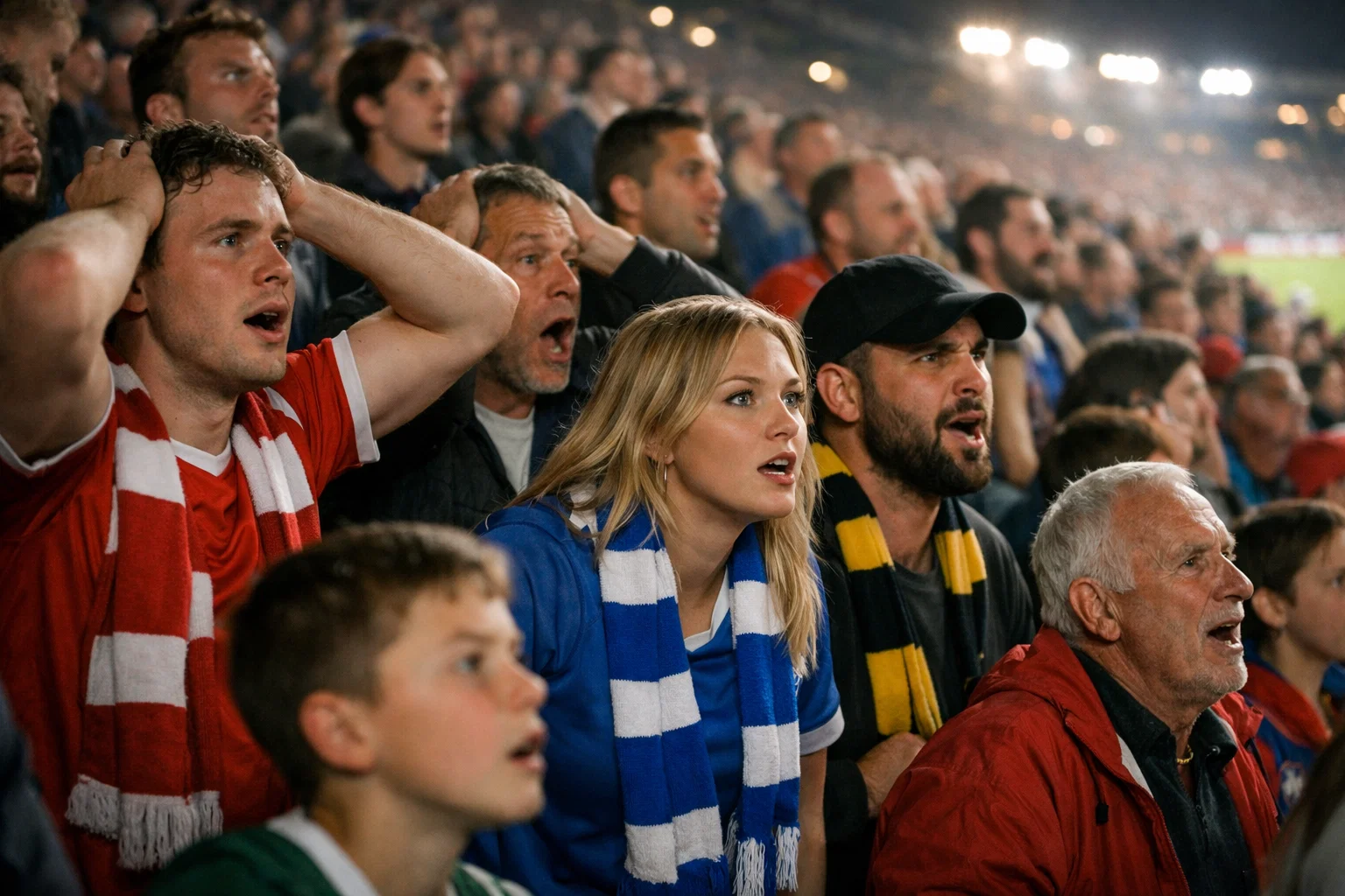 Supporters volgen een live voetbalwedstrijd in het stadion