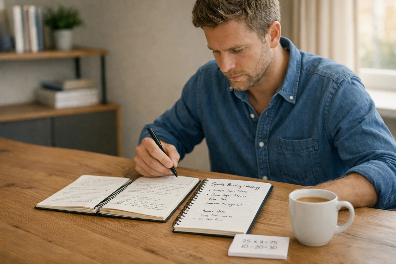 Voetbalwedder die zijn bankroll beheert met notitieblok