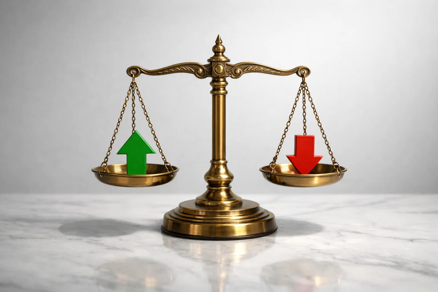 Weegschaal balanceert winst en verlies symbolen