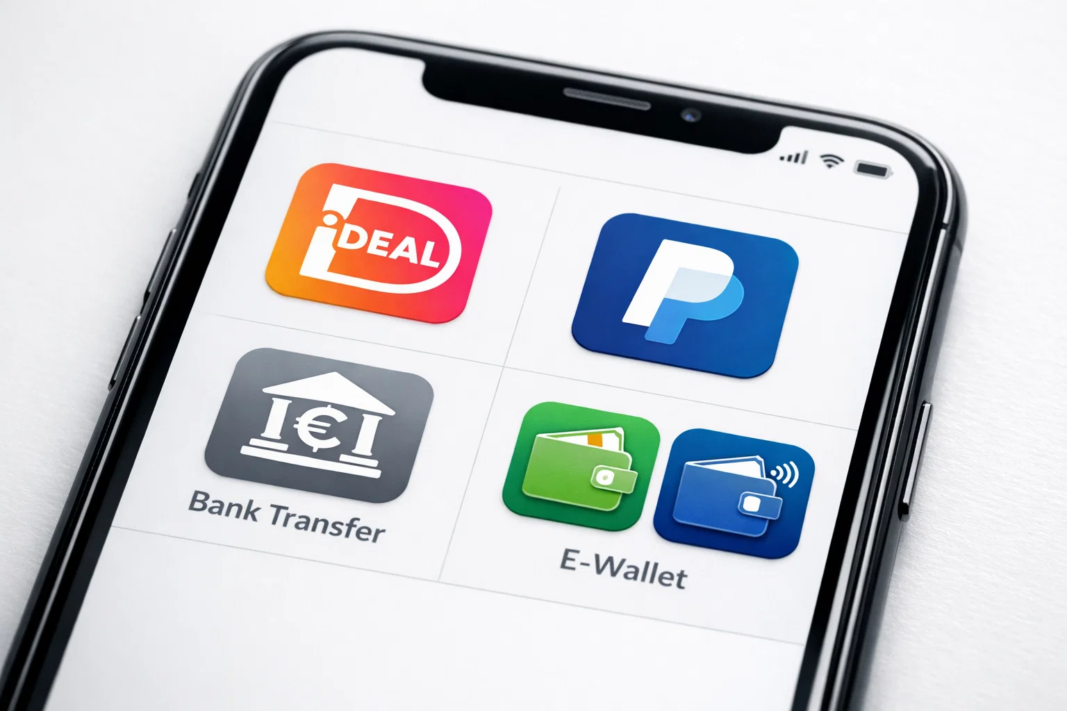 iDEAL en andere betaalmethode iconen op telefoon